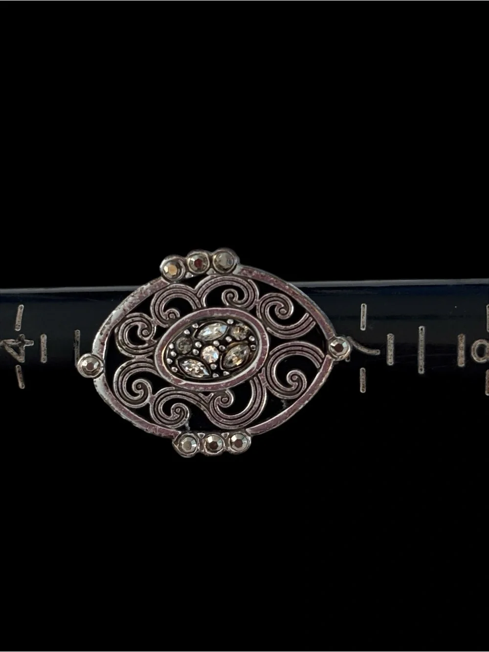 Brighton Silver Filigree Scroll Ring with Crystal Accents.  Scrollwork & Crystal